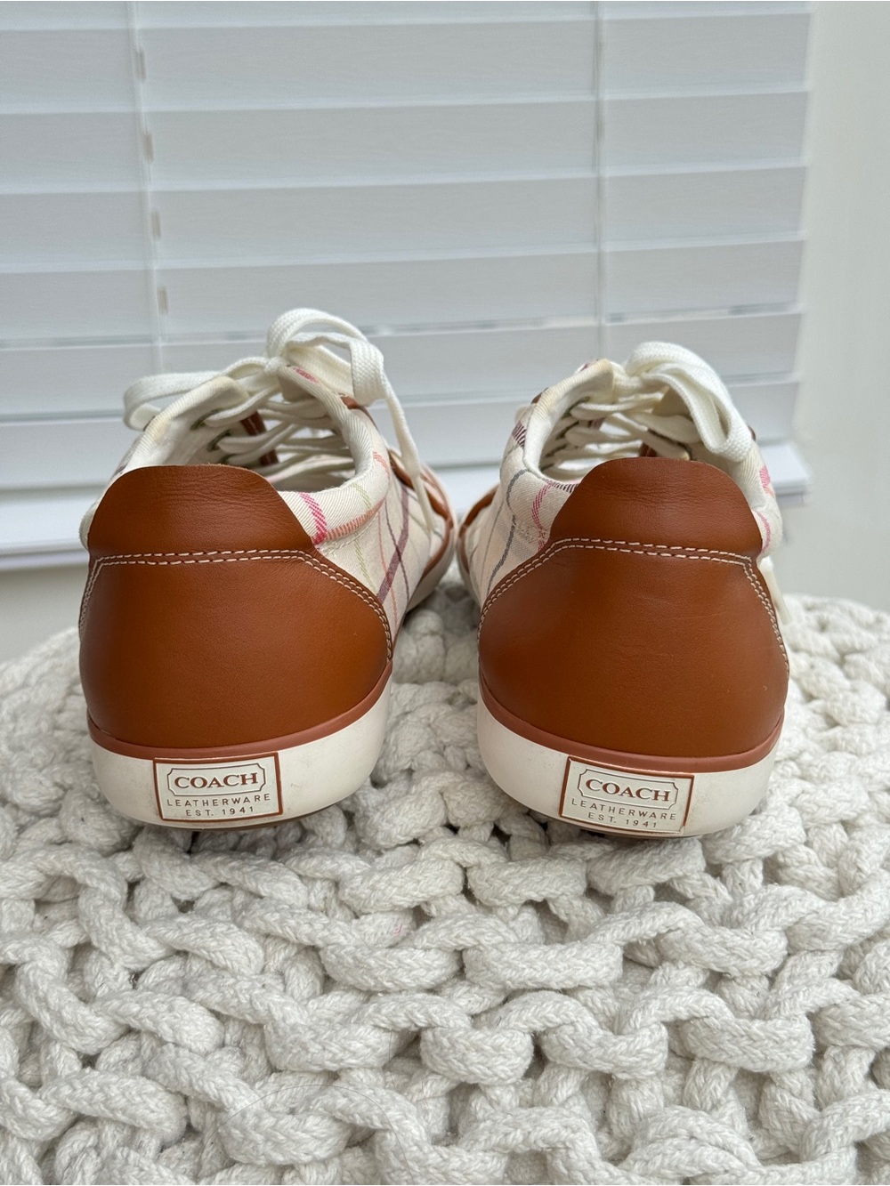 Coach Barrett Plaid Canvas Sneakers Women’s Size 10M Brown Trim Lace Up Shoes - Picture 9 of 13